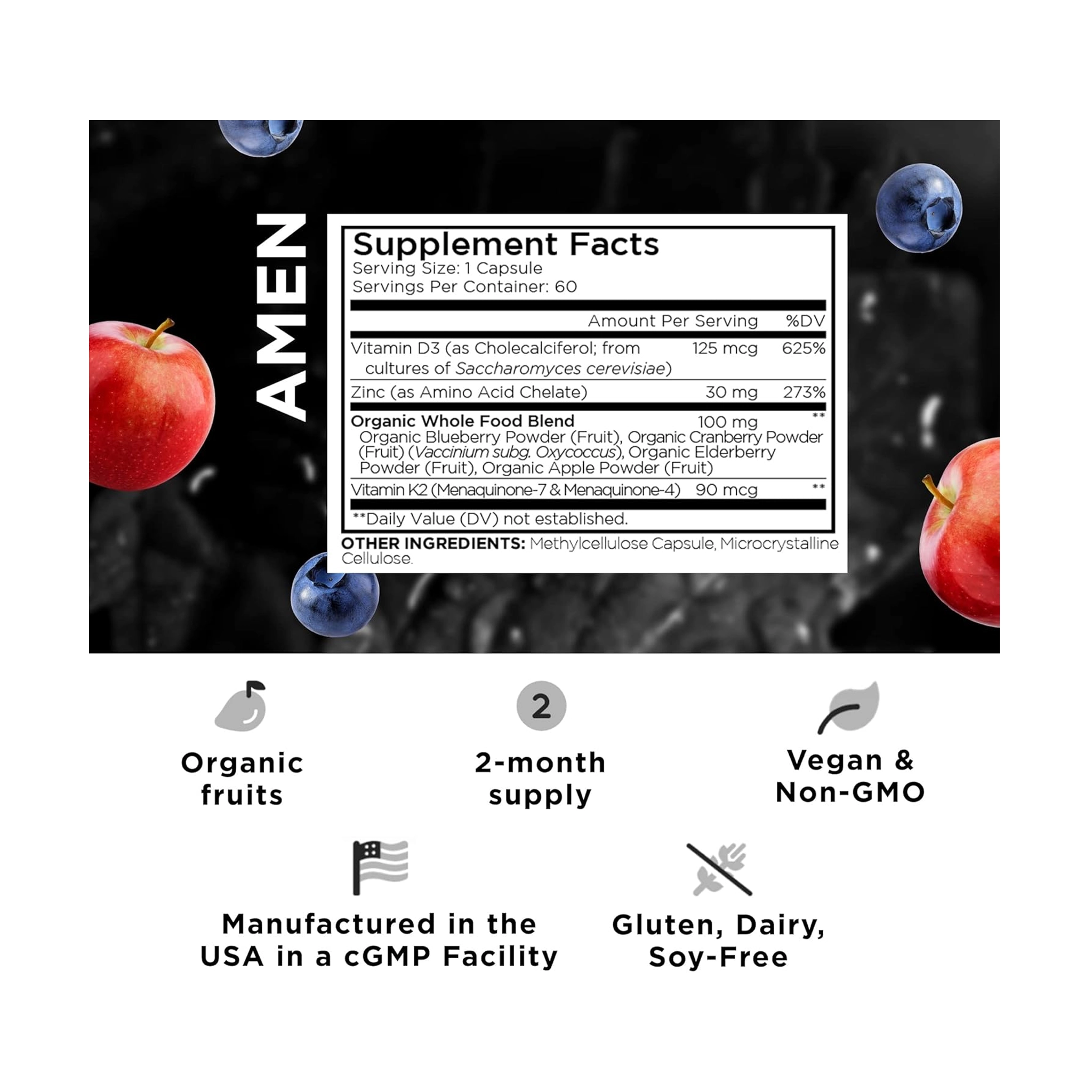 Codeage Amen Vitamin D, K2 & Zinc – Bone & Immune Support - Image 2