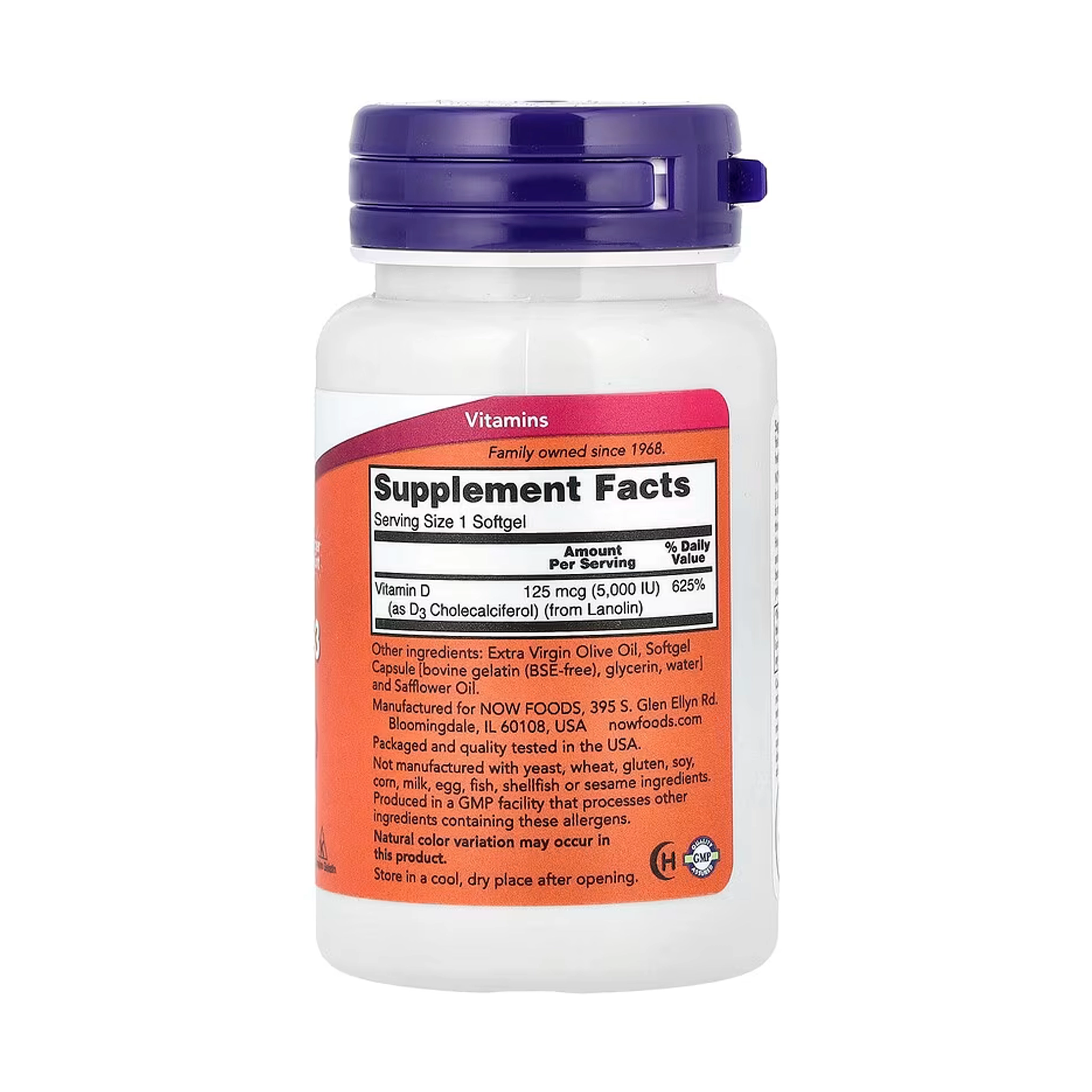 NOW Vitamin D-3 5000 IU – Bone & Immune Support -240 Capsules - Image 2