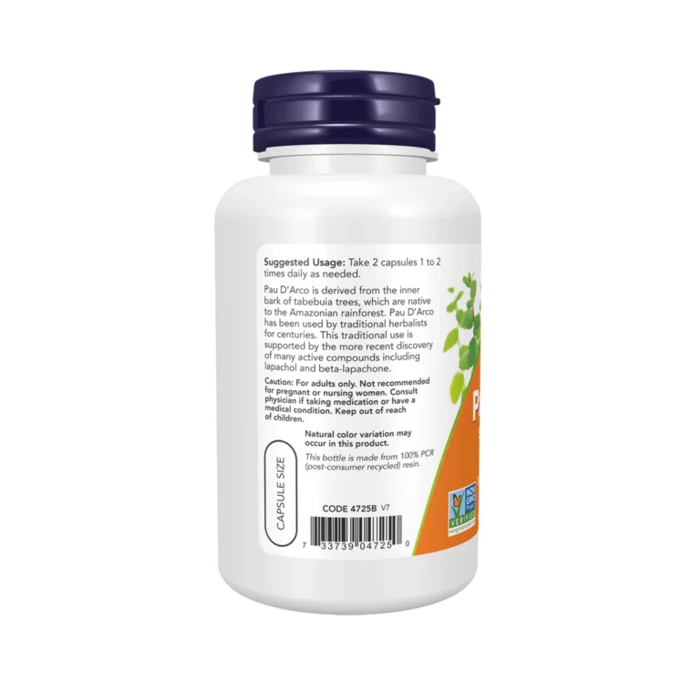 NOW Pau D'Arco 500 mg Veg Capsules - Image 3