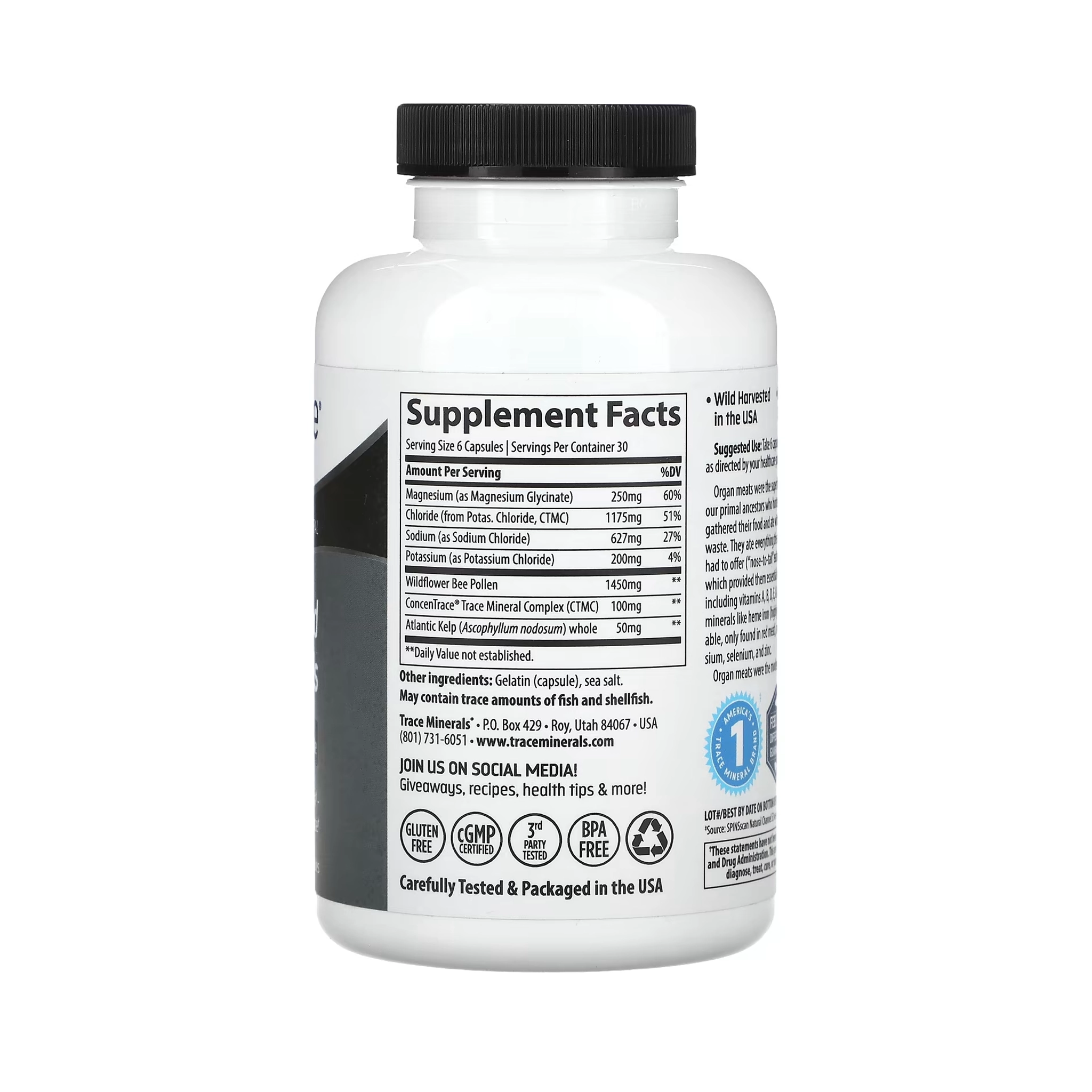 Trace Minerals Ancestral Wholefood Minerals-180 Capsules - Image 2