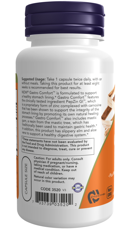 NOW Foods Gastro Comfort™ with PepZin GI™  60 Veg Capsules - Image 3